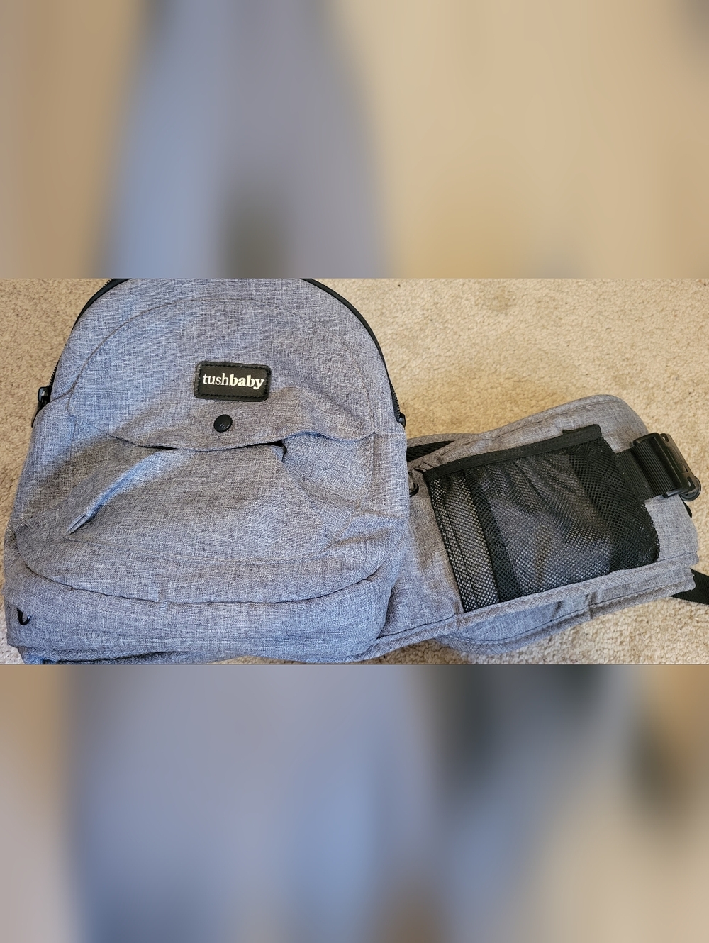 Tushbaby Gray Baby Hip Seat Bag with Organizer Pockets